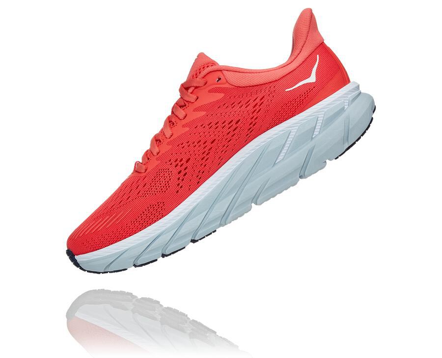 Hoka One One Womens Running Shoes - Clifton 7 - Red/White - SOAR06872